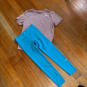 Nike Kids Blue Leggings and Nike Dri-fit tee
